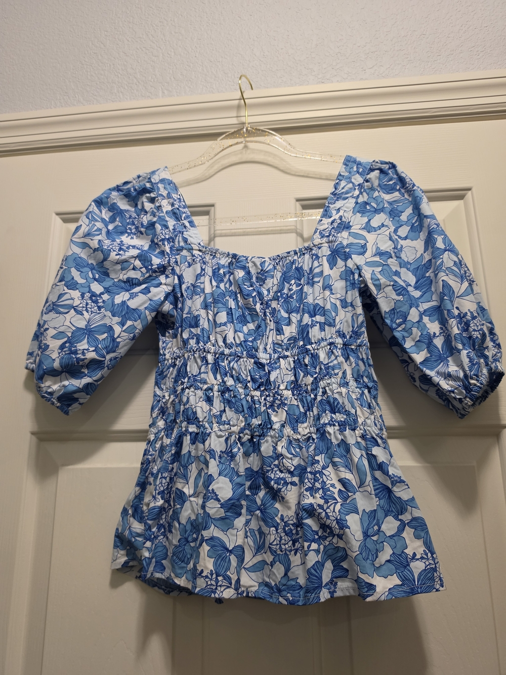 GAP Blue Floral Smocked Square-Neck Top Size XXS Like New - Picture 7 of 7